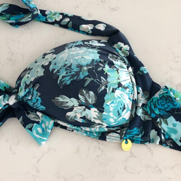 Azura Australia Floral Padded Bikini Top Neck & Back Tie Closure Blue Sz 8 NWOT - Picture 4 of 10
